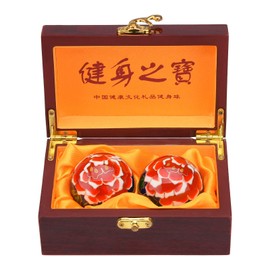 1.97 pulgadas Chino Baoding Bolas de Masaje de la Mano del Ejercicio de la Mano Bolas con Patrón de Rosa Roja Bolas Azules con Carillones Regalo de Padres TQZDBS78