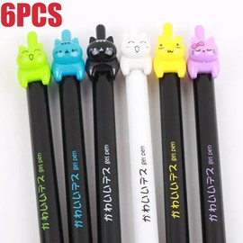 JOMPENS 6Pcs/lot Creative Black Cat Tail Gel Pen 0.5mm Color Cats Press Style Automatic Pen for Writing Office Stationery School Supplies