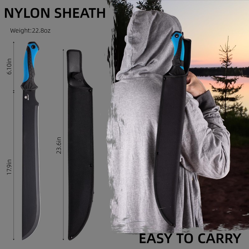 REAT Gardening Heavy Duty Machete,24" Full Tang Machete with Shaeth,Ergonomic