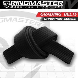 RingMaster Sports Grading Belts 9 Plain Colour for Karte Judo Taekwondo Martial Arts Training Competition | 230cm, 250cm, 280cm, 320cm (Black, 250 cm)
