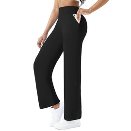 FireSwan Wide Leg Yoga Pants Women Stretch Dress Lounge Pants with Pockets High Waisted Loose Casual Trousers Black