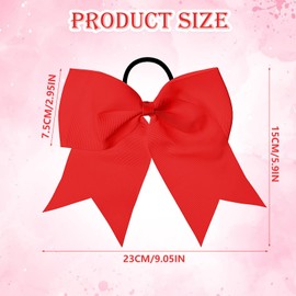 2 PCS Red Cheer Bows for Hair, 8 In Large Red Softball Hair Bow, Elastic Cheer Bows for Cheerleaders, Cheerleading Bow Ponytail Holder for Women and Girls