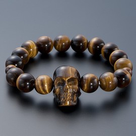 Butsudanya Takita Shoten Special Bracelet Bracelet Skull Carved (Skull Carved), Tiger Eye Stone, 0.5 inch (12 mm) Ball, Inner Circumference Approx. 7.3 inches (18.5 cm); Prayer Bracelet, Power Stone, Skull, Amulet, Bracelet Beads (Certificate issued by T