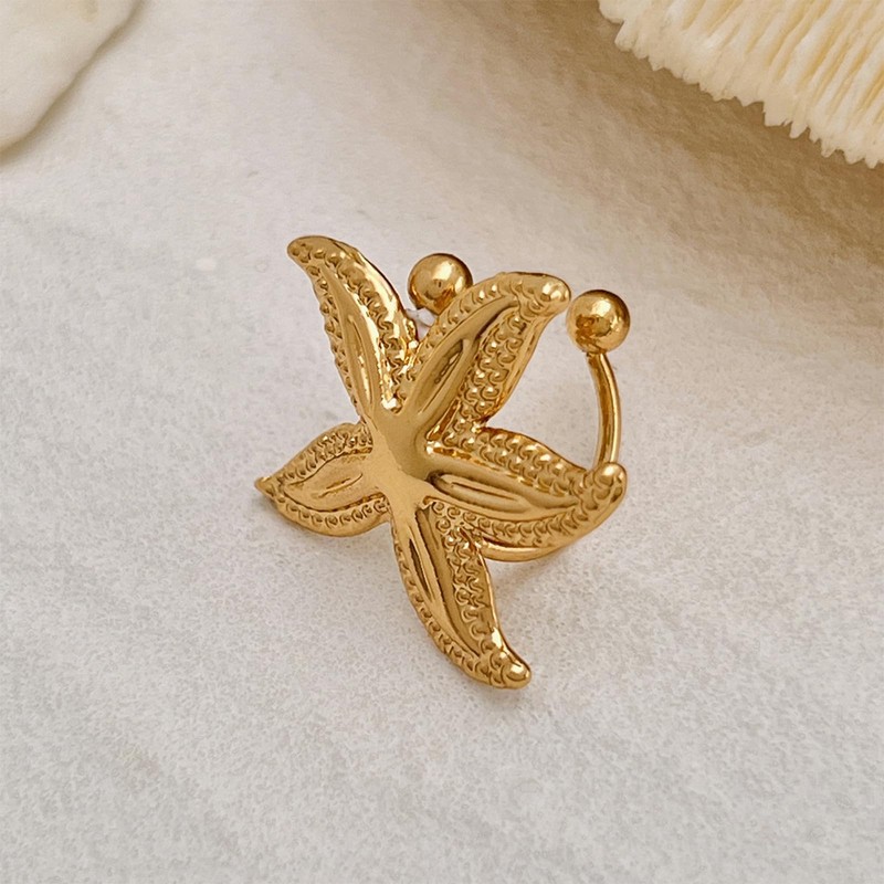 Starfish Ear Cuff Earrings for Women No Piercing Metallic Beach