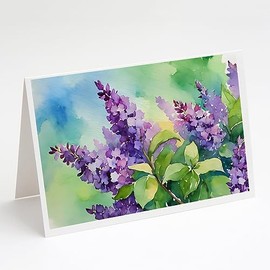 New Hampshire Purple Lilac in Watercolor Greeting Cards and Envelopes Pack of 8