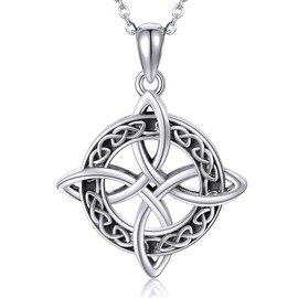 JERWLI Witch Knot Chain 925 Sterling Silver Magic Celtic Witch Knot Pendant Necklace Protection Witch Knot Jewellery Gifts for Women Girls Men, Sterling Silver