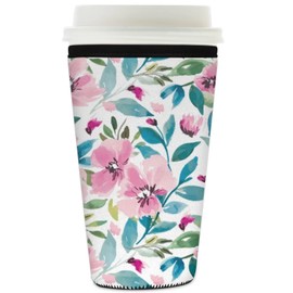 Resuable Iced Coffee Cup Sleeve - Insulated Neoprene Cup Sleeves for Cold Drinks Beverages,Universal Fit 22-24 OZ Cups(Spring Flower)