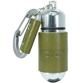 BlissLeather Made in Japan Luxury Pill Case, Portable Ashtray, With Canabilla, Cremation Hair Case, Tubular Type, Portable, Made in Japan, Khaki