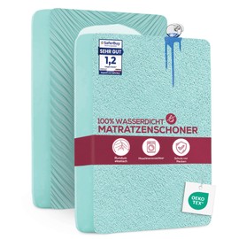 Utopia Bedding Mattress Protector 90 x 200 x 30 cm Waterproof, Oeko-Tex Certified Mattress Topper, Breathable, Mattress Protector, All-Round Elastic, Spa Blue