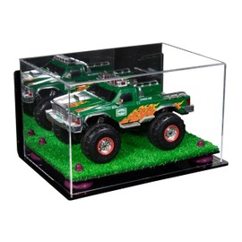 Better Display Cases Acrylic Versatile Display Case - Medium Rectangle Box with Mirror Case, Purple Risers, Wall Mount and Turf Base 12" x 8.25" x 7.25" (A018/V40)