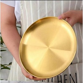 6 Platos De Acero Inoxidable,platos De Cena De 8 Pulgadas, reutilizables redondos de metal para cena, platos de camping, utensilios de cocina para bistec de barbacoa (8 inch 4PCS-Oro)