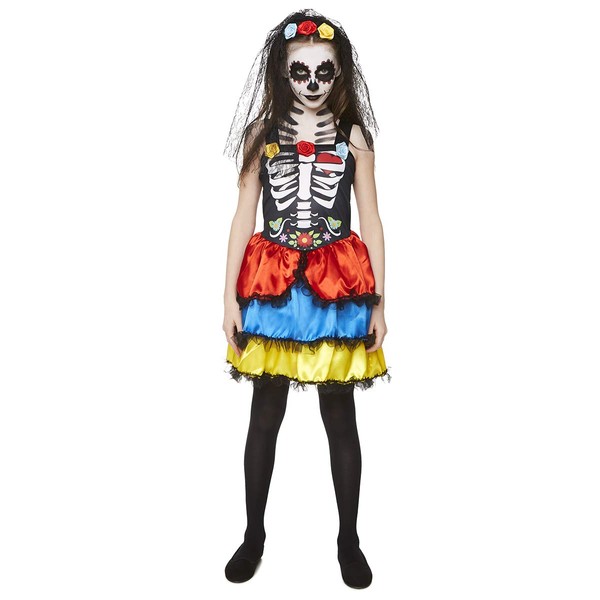 Girl's Day of the Dead Costume - for Halloween Party Accessory - Medium