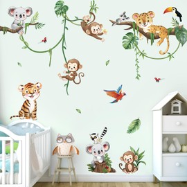 decalmile decalmile Jungle Animal Tree Branch Wall Decals Safari Animal Monkey Koala Wall Stickers Baby Nursery Kids Bedroom Living Room Wall Decor