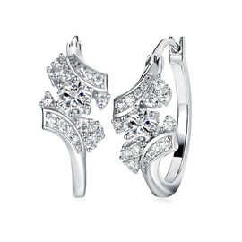 Moissanite Imitation Diamond Flower Bling Hoop Earrings for Women Sterling Silver Sparkly Sparkle Earrings