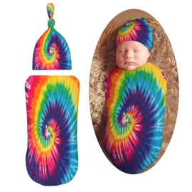 Muishi Tie Dye Newborn Swaddle Blankets Hat Sets Soft Baby Receiving Blanket Swaddle Sack for Baby Shower Infant Boy Girl Gift