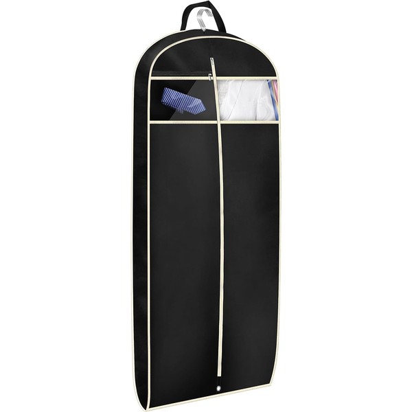 MISSLO 50" Suit Carriers for Men Garment Covers for Clothes with Clear Window Zipper Pocket Long Hanging Suit Bag Storage for Shirts Dresses Coats Gown Protector (Black)