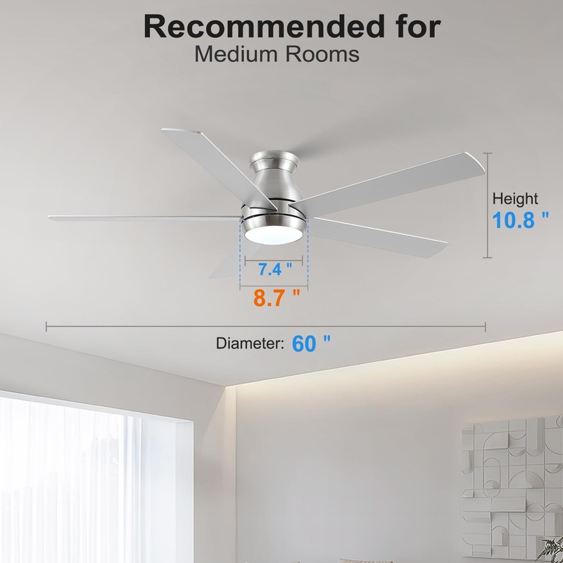 POCHFAN 60 Inch Brushed Nickel Ceiling Fans with Lights and
