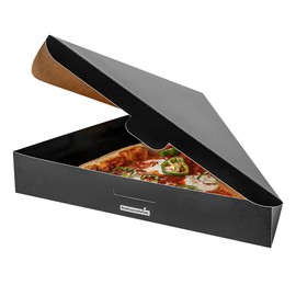 Restaurantware Eco Pie 9.3 x 10.3 x 1.8 Inch Pizza Slice Boxes 100 Clamshell Pizza Slice Containers - Greaseproof Tab Lock Black Paper Individual Pizza Boxes For Restaurants Kiosks And Cafes