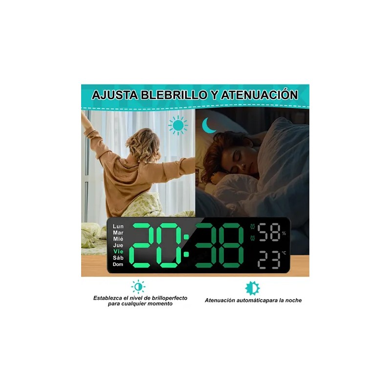 Reloj De Pared Digital Con Termómetro, Alarmas Y Calendario