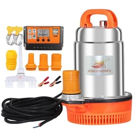 JENENSERIES 150W DC 12V Solar Submersible Pumps, 2inch solar deep well water pump,Max head 20ft, 26GPM Flow for pond or farm (update-12V)