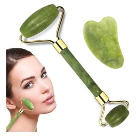 Rodillo facial de jade verde, masaje tonificante y antiedad para todo tipo de piel                                                                    