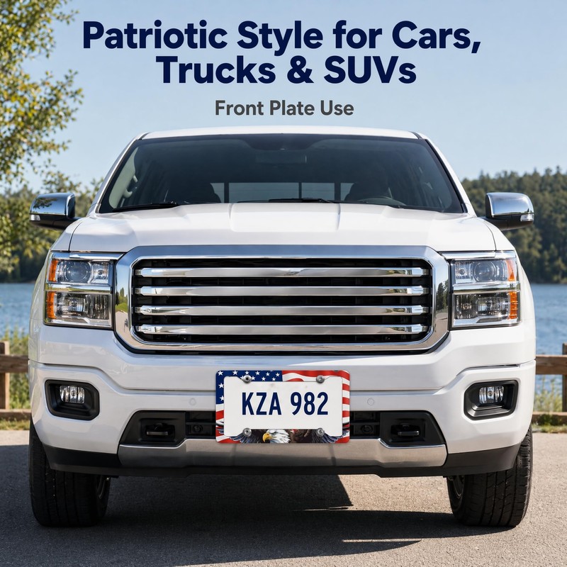 American Flag License Plate Frame 2 Pack, Bald Eagle Patriotic