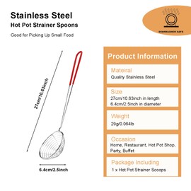 Hot Pot Strainer Spoons, Skimmer Slotted Spoon Boba Pearl Scoop, Stainless Steel Spider Strainer Spoon Small Wire Skimmer Colander with Handle, Mini Mesh Skimmer Spoon (2.5inch, red)