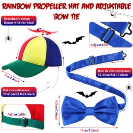 Eurzom 3 Pcs Propeller Hat Bow Tie Suspenders Helicopter Hat Detachable Rainbow Top Hat Baseball Cap Adjustable Elastic Y Shape Suspenders Blue Bow Tie Funny Hat Adult Costume for Men Women