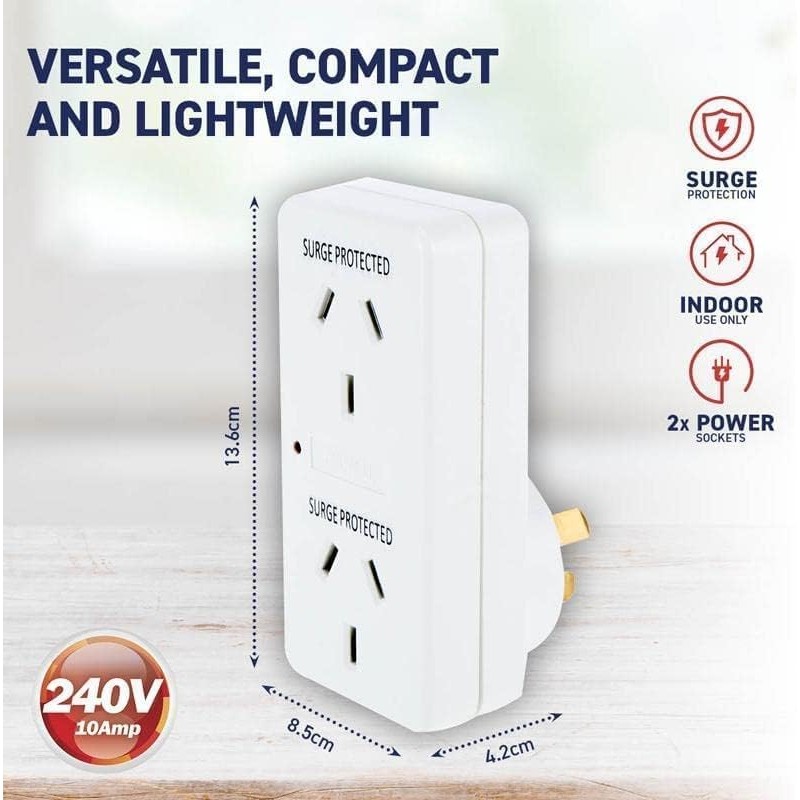 [3PCE] Sas Electrical Double Adaptor Surge Protection Power Indicator 240V