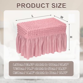 sourcing map Bubble Lattice Footstool Cover, Polyester Rectangle Footrest Slipcover with Skirt Footstool Protector for Living Room Bedroom Fit Length 60-100cm/24-39", Pink