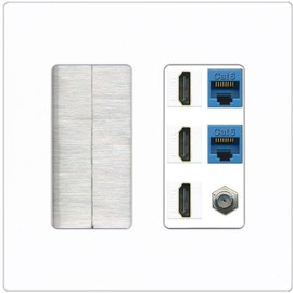 RiteAV 3 HDMI Wall Plate 2 Cat6 1 Coax - Brush [Screwless White]