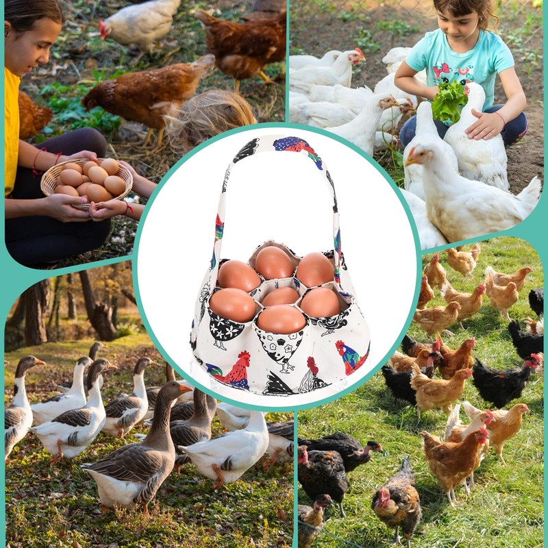 DOPENSPI Egg Collection Basket, Egg Bag with 7 Pockets, Fabric