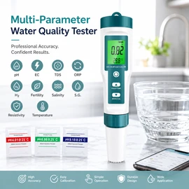 8-in-1  Water Quality Tester for Aquariums & Pools – pH, EC, TDS, ORP, Salinity & Temp Meter