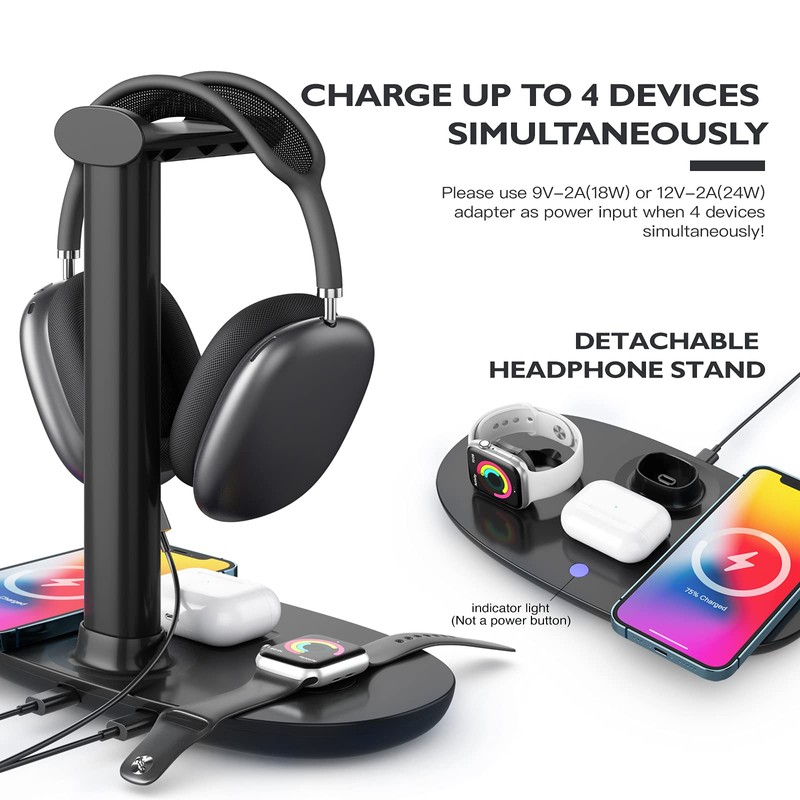 Headphone Stand with 15w Wireless Charger, Suguder 4 in 1