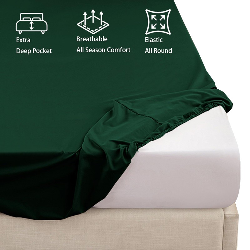 Soifox Super King Fitted Sheet Dark Green - Bed Sheets