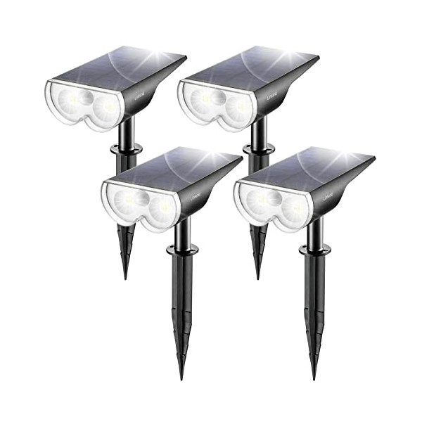 Linkind StarRay Solar Spot Lights Outdoor with Motion Sensor, IP67 Waterproof Wireless 2-in-1 Solar Landscape Spotlights, LED Solar Outdoor Lights for Garden Yard Driveway Walkway, 4 Pack, Cold White