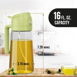 HomeLuvo Oil Sprayer Dispenser for Kitchen - 2 in 1 Spray Pour Olive Oil Dispenser Sprayer Bottle for Cooking Grilling Kitchen Salad Barbeque - Refillable Reusable Multifunctional Oiler 16oz (470ml)