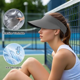 Sun Visors for Women, Wide Brim Womens Sun Hat with Lightweight Ponytail Design for Daily Wear and Women Beach Fashion Grey