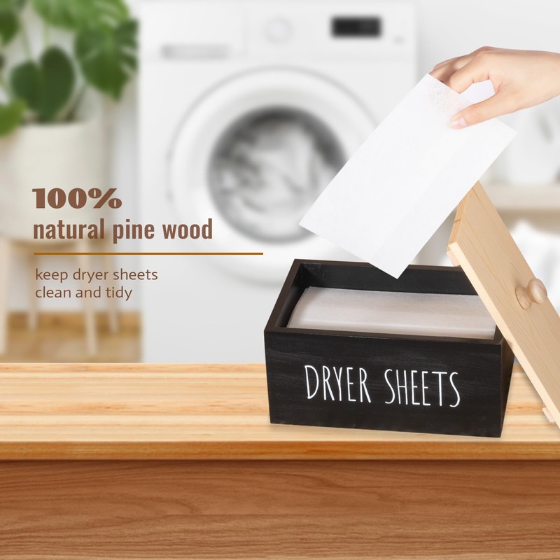zoocatia Laundry Room Decor Dryer Sheet Container Wood Detergent Dispenser