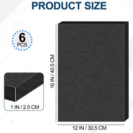 6 PCS Polyurethane Foam Sheets 16" L x 12" W x 1" T Packing Foam Inserts Cuttable Craft Foams Cushion Foams High Density Foam Pads for Case, Tool Box, Game Box, Camera, Jewelry, DIY Craft, Black