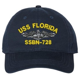 USS Florida SSBN-728 with Silver Dolphins Unstructured Dad Cap (Navy Blue)