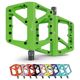 IMPALAPRO - Bike Pedals Nylon Fiber Selaed Bearing 9/16" - Non-Slip MTB pedals - Lightweight and Wide Flat Platform cycling Pedals for BMX Road MTB E-Bike (Green)