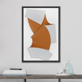 SIGNLEADER Framed Canvas Print Wall Art Textured Symmetrical Orange and White Fan Abstract Shapes Digital Art Modern Art Minimalist 3D Fun Ultra for Living Room, Bedroom, Office - 16"x24" BLACK