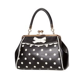 Banned Crazy Little Thing Vintage Bag 50s Rockabilly Polka Top Handle Handbag - Black & White