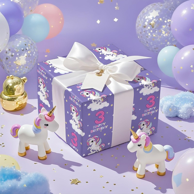 RUSPEPA Unicorn Birthday Wrapping Paper Roll for Toddler Girls, Mini