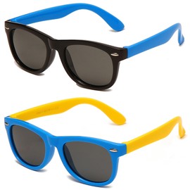 ZPSCXQ 2 Pcs Baby Sunglasses, Black Sunglasses Kids, Flexible Frame Kids Polarized, Uv400 Protection Retro Classic Style Shades For Boys & Girls