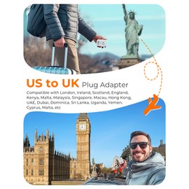 LENCENT Adaptador de Viaje Enchufe UK, Cargador con 4 Salidas CA y 4 Puertos USB (2 USB-C), Convertidor de Enchufe Americano a Inglés Tipo G con Toma de Tierra, para Reino Unido, Irlanda, Hong Kong