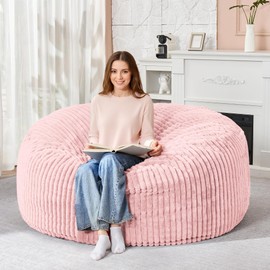 HABUTWAY 5FT Bean Bag Chair, 5' Large Bean Bag Chairs for Adults with Removable Stripe Plush Cover, Memory Foam Beanbag Chair for Living Room Bedroom Dorm (Tender Pink)