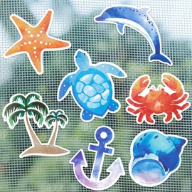 7 Set Ocean Screen Door Magnets Decorative Double Sided Magnetic Sticker Turtle Palm Tree Starfish Conch Crab Dolphin Anchor Flexible Patio Screen Saver Keep People Pet Sliding Doors Safe