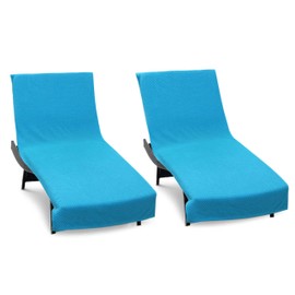 COTTON CRAFT Pool Lounge Chair Cover - 2 Pack Euro Spa Waffle Weave Chaise Lounge Cover - 100% Cotton Ringspun Terry Towel - Beach Chair Cover - Oversized 32 in W x 82 in Length x 7 in Pocket – Aqua